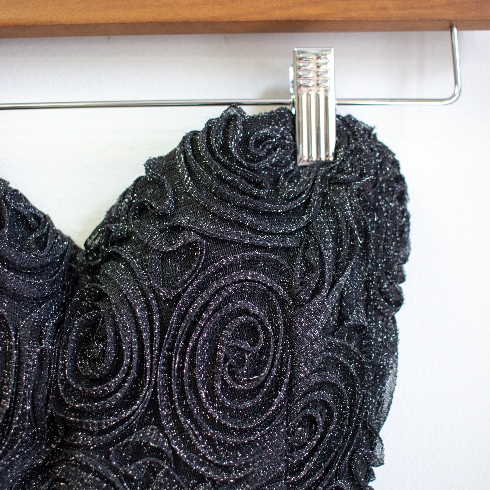Janice Black Strapless Rosette Top Crepe Skirt Tie Waist Dress Size Small