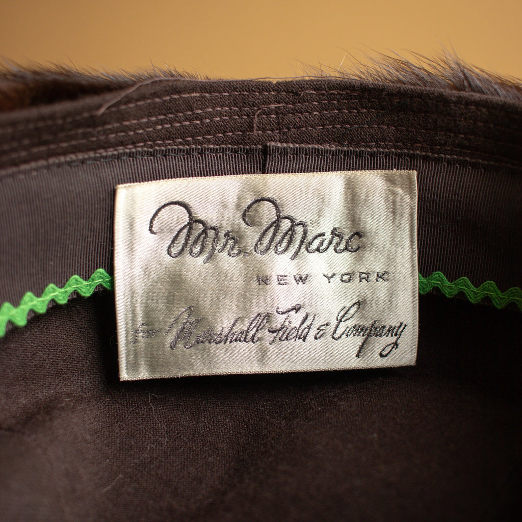 Vintage Dark Brown Fur Pillbox Hat | Mr. Mark New York hat in Marshall Fields Box