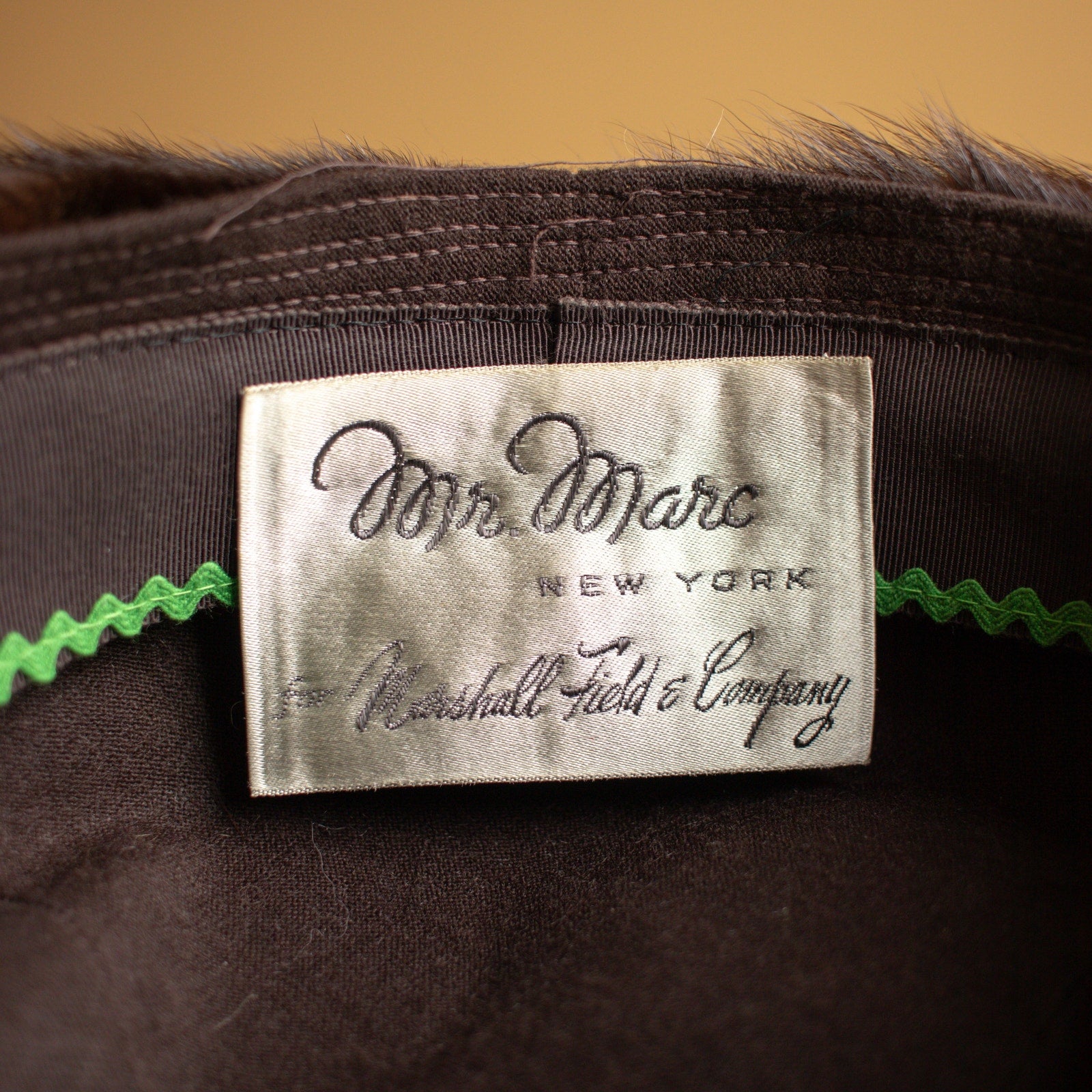 Vintage Dark Brown Fur Pillbox Hat | Mr. Mark New York hat in Marshall Fields Box
