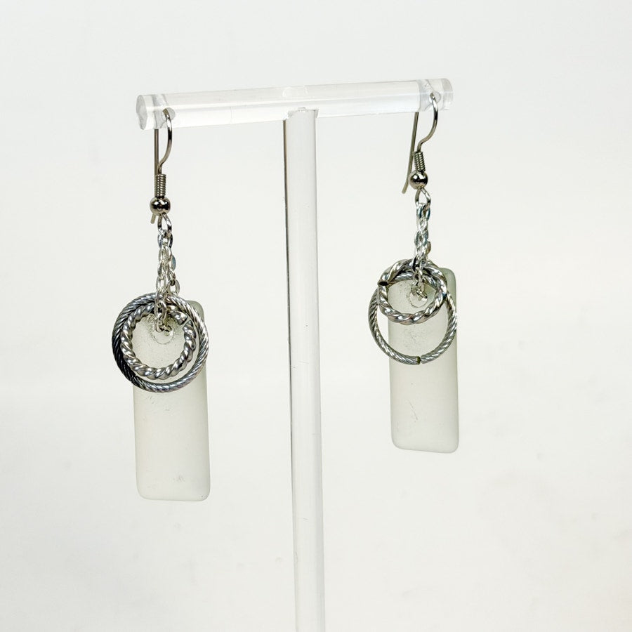 Boho Seaglass Layered Earrings Silvery
