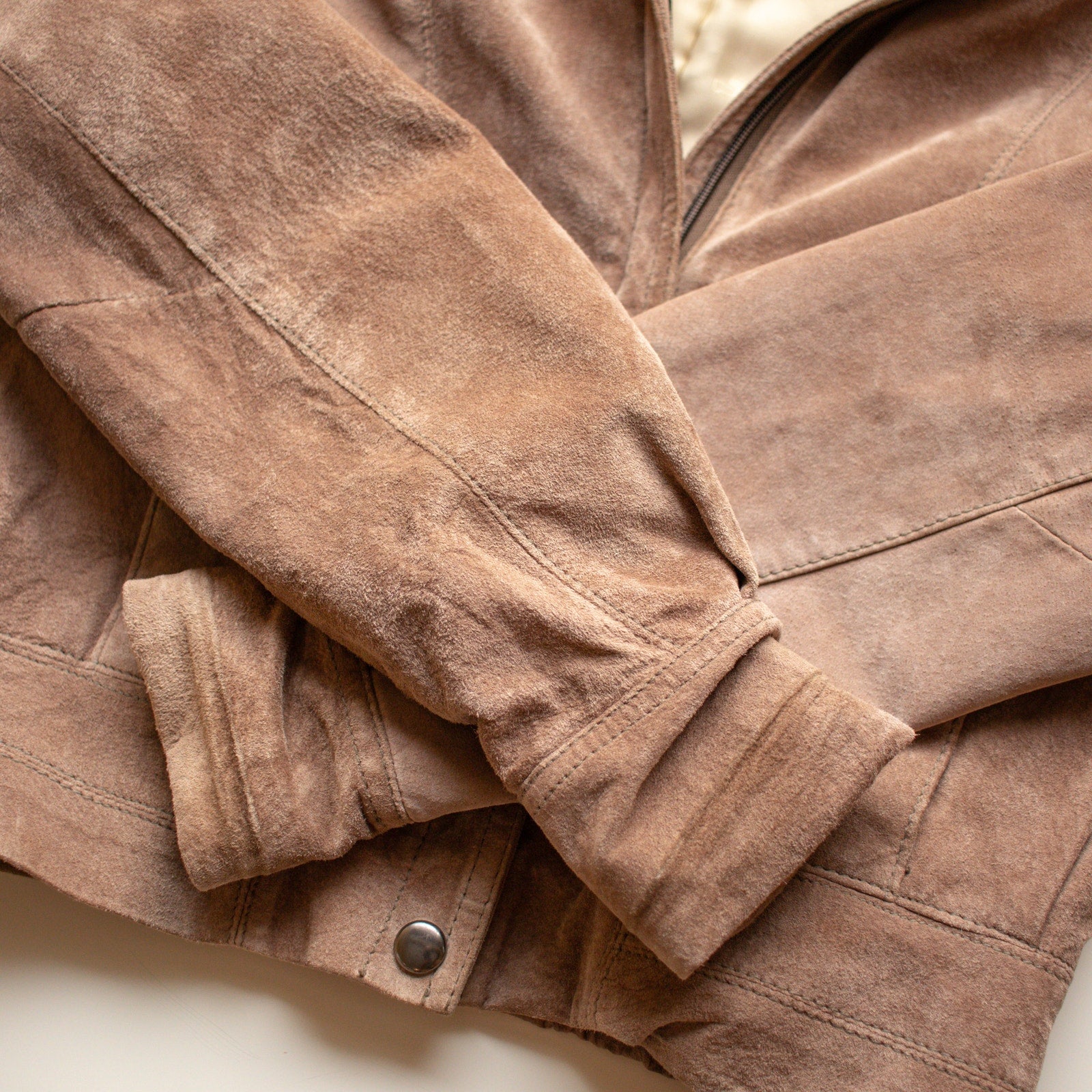 Vintage Suede Bomber Jacket Cropped Length Size XS