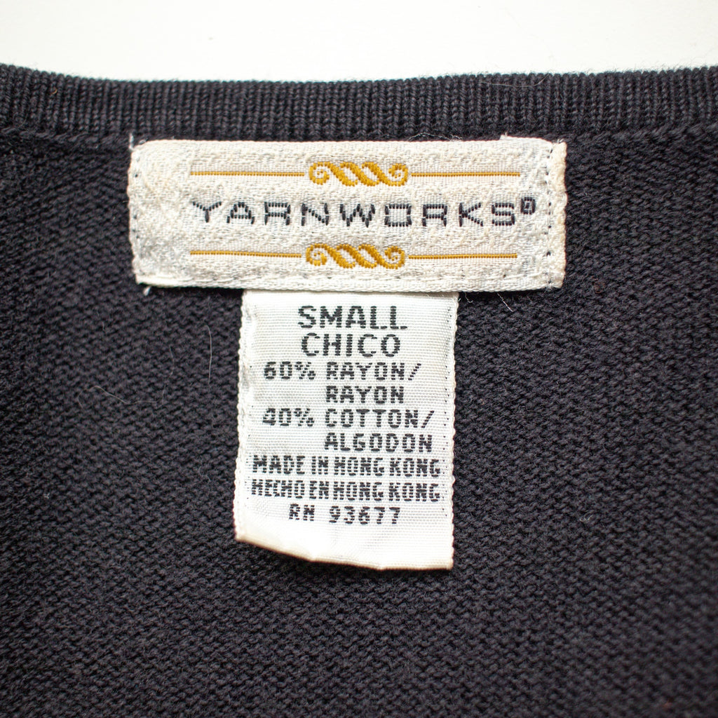Black Beaded V-Neck Cotton-blend Cardigan Size Small