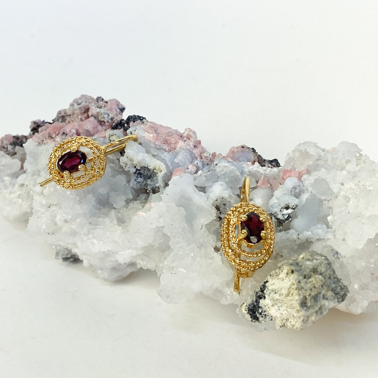 Tuscan Mom Aesthetic Garnet Earrings Victorian Bohemian Vintage Gold tone Estate Jewelry