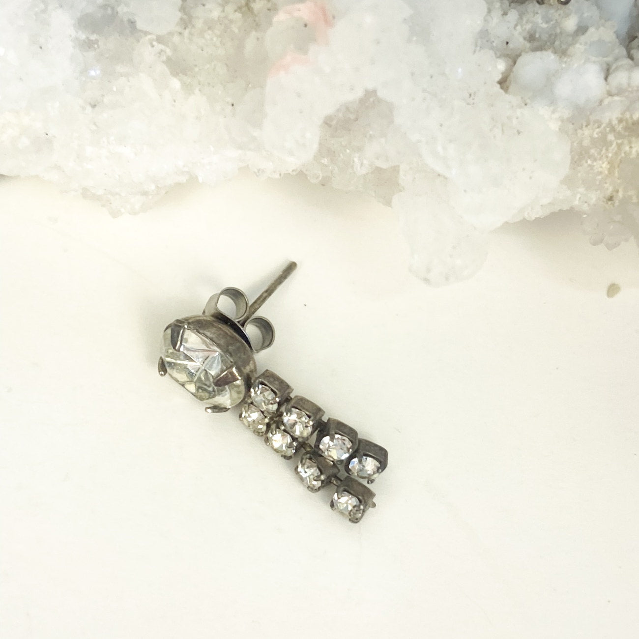 Silver Earrings Little Sparkly Rhinestone Dangly Earrings Silver Tone Vintage