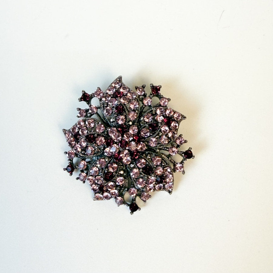 Dazzling Purple and Lavender Silver-Tone Flower Brooch