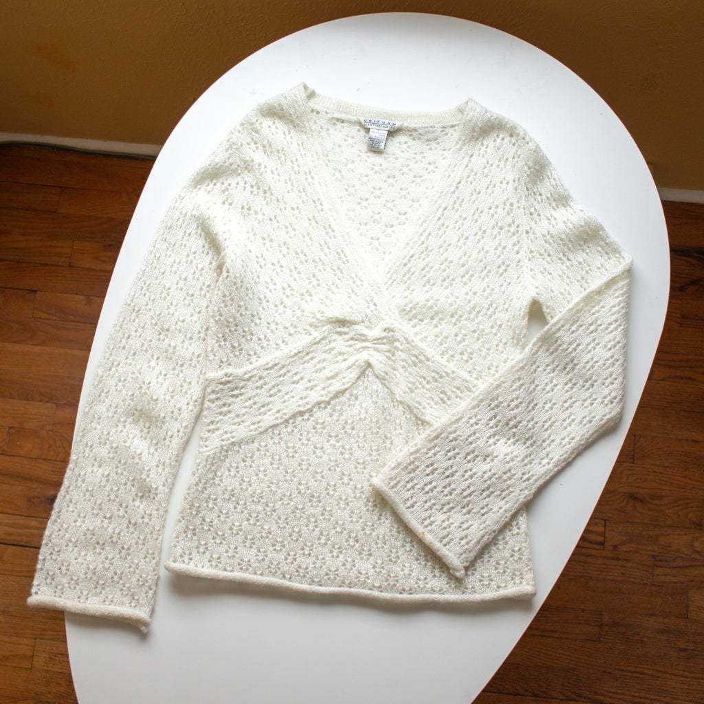 Vintage Bell Sleeve Open Knit Top Size Large