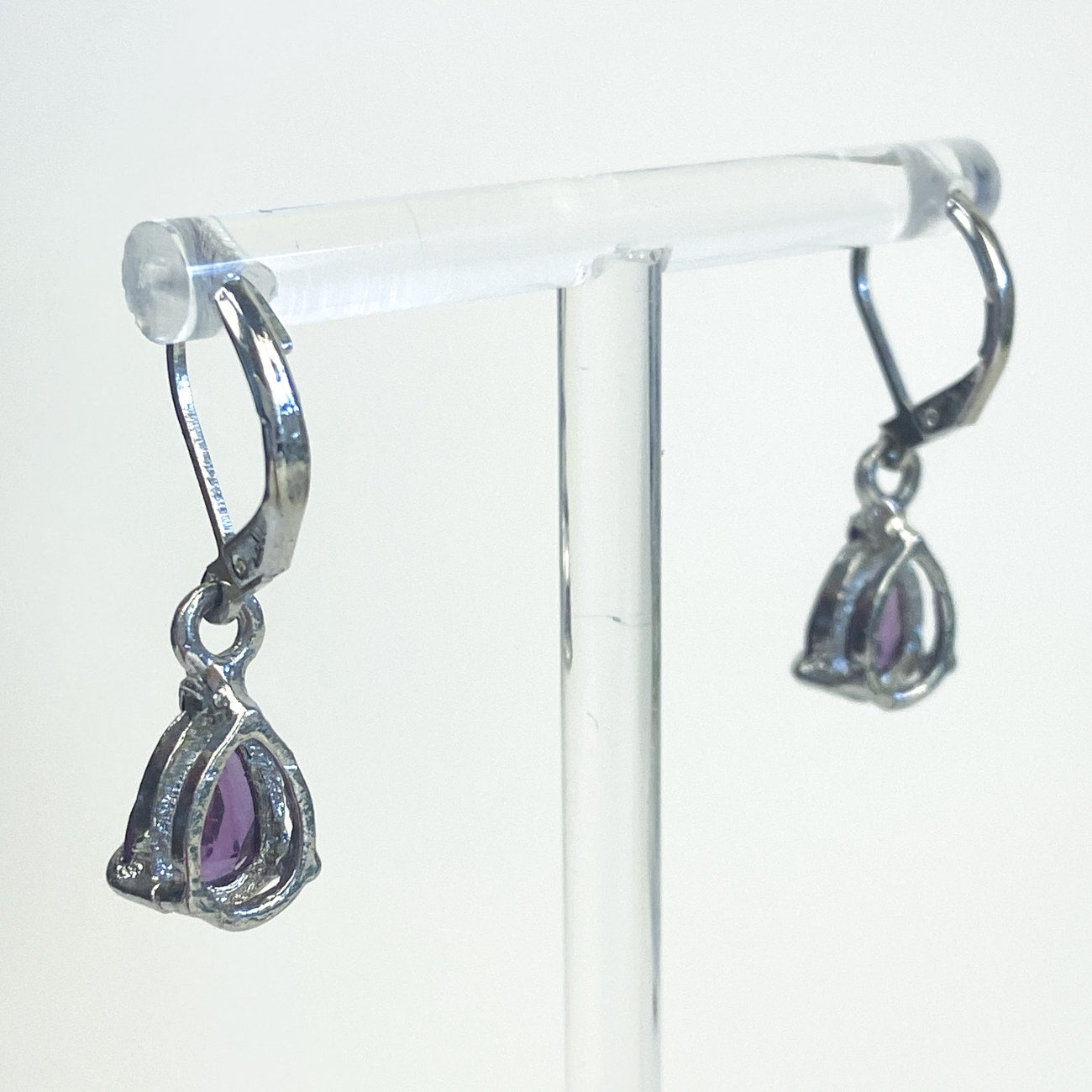 Silver Earrings Amethyst Dangly Sterling Silver Lever Back Earrings Regency Victorian