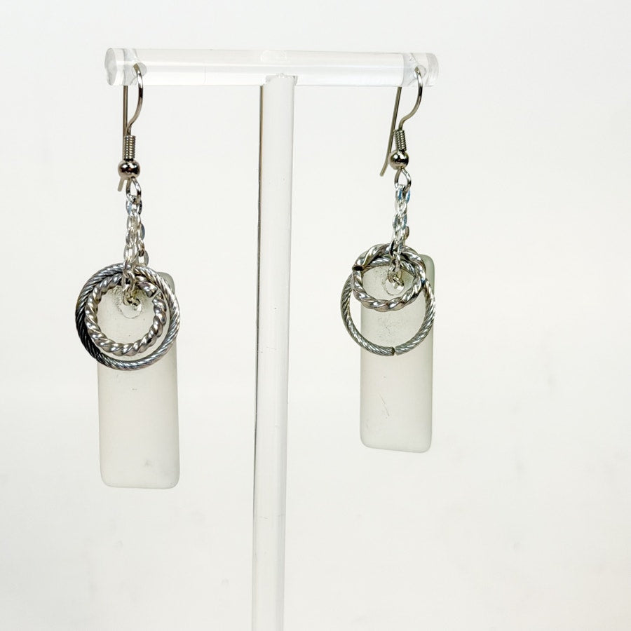 Boho Seaglass Layered Earrings Silvery