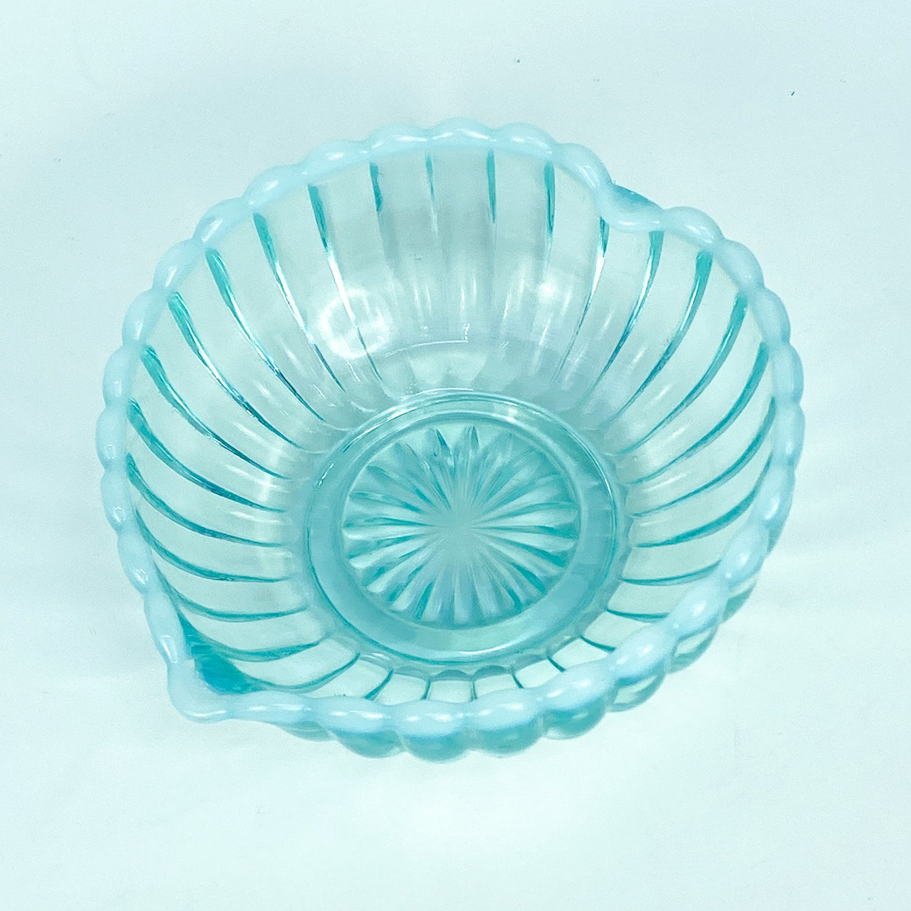 80s-90s Fenton Light Aqua Blue Opalescent Edged Heart Bowl