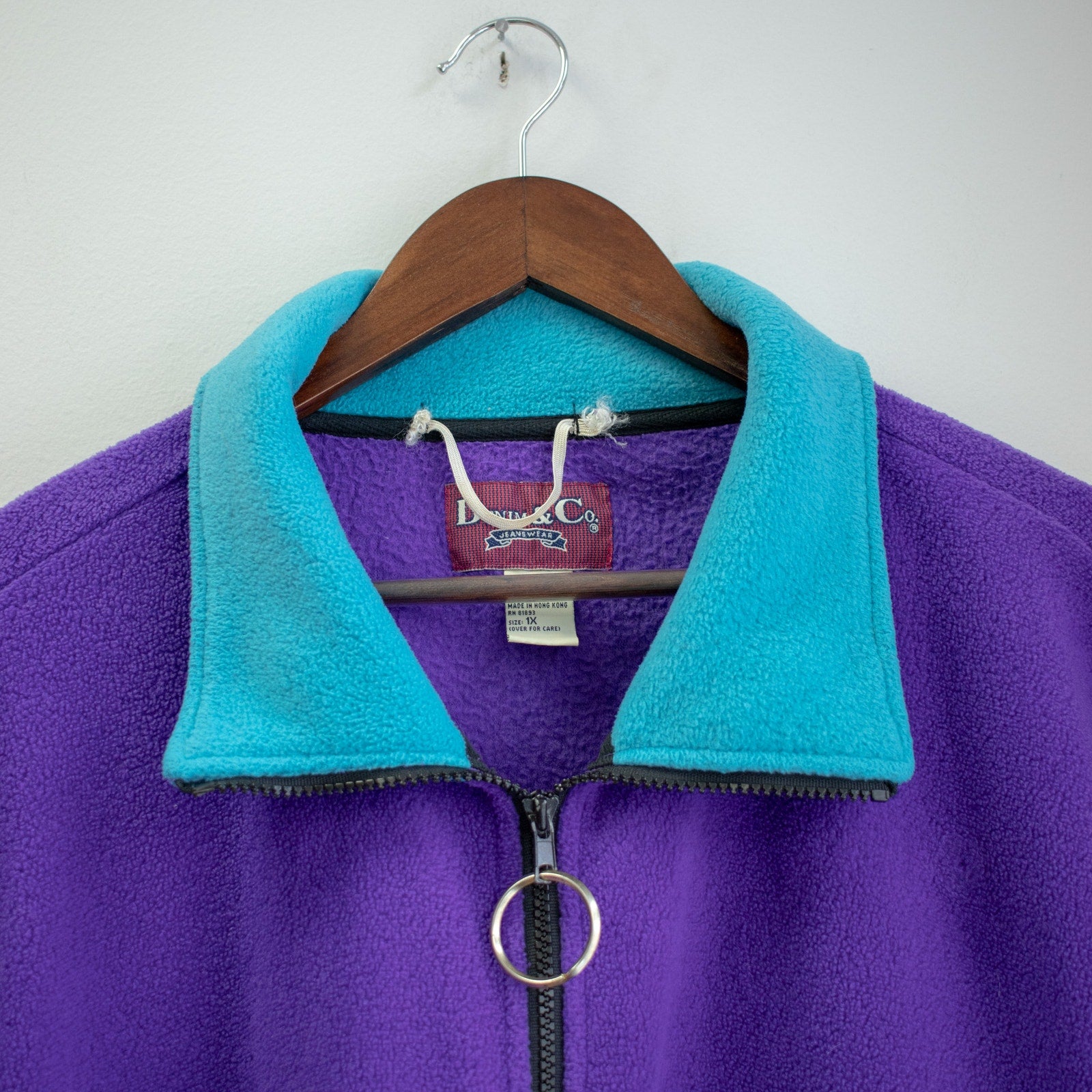 Denim & Co. 90s Color Block Fleece Zip-up Size 1X