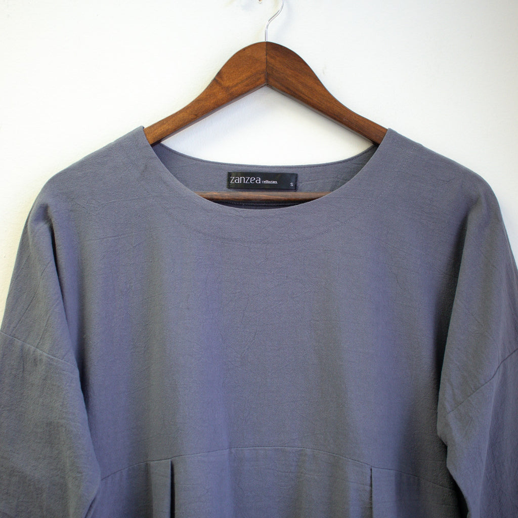 Zanzea Gray Cotton Long-Sleeve Architectural Midi Dress Size Small