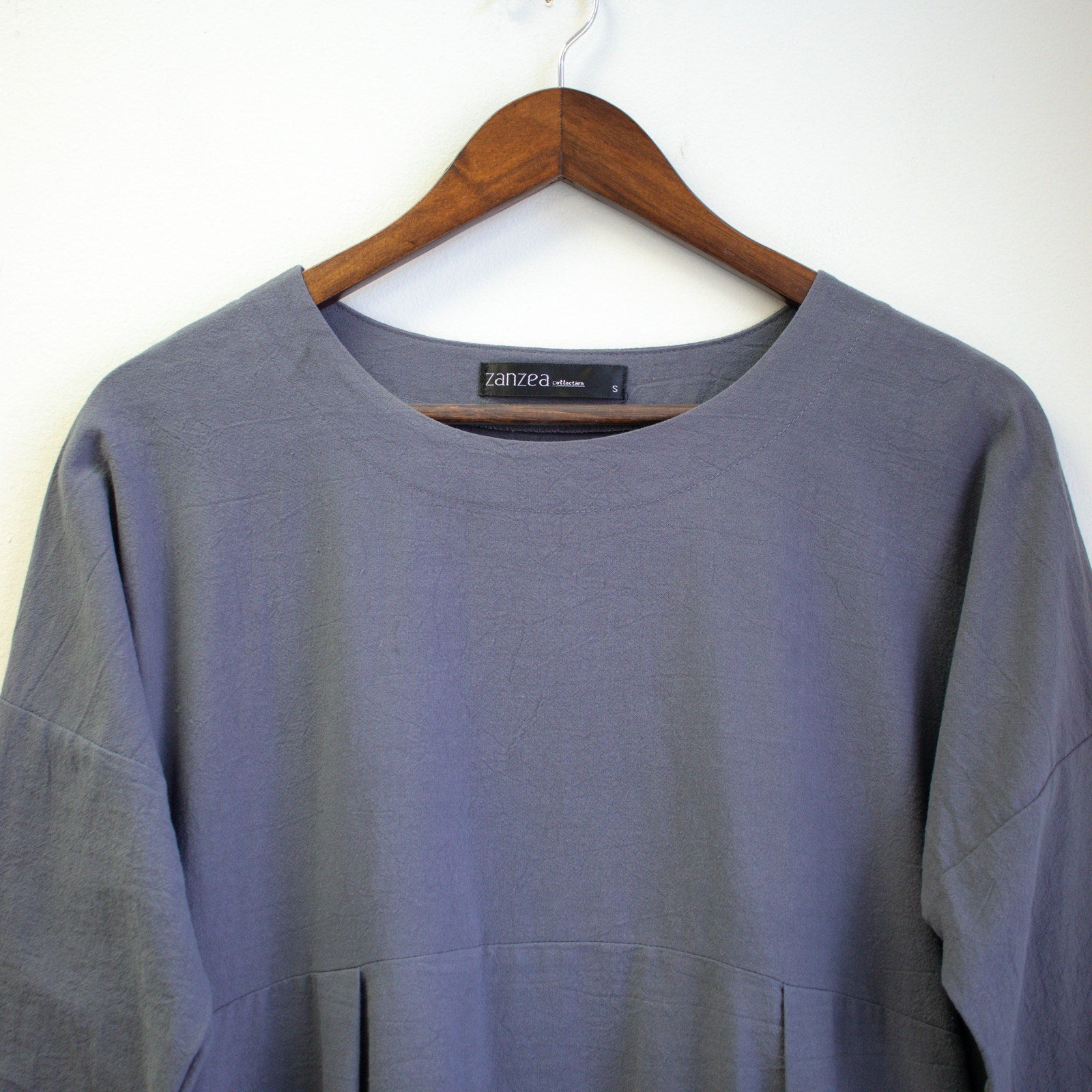 Zanzea Gray Cotton Long-Sleeve Architectural Midi Dress Size Small