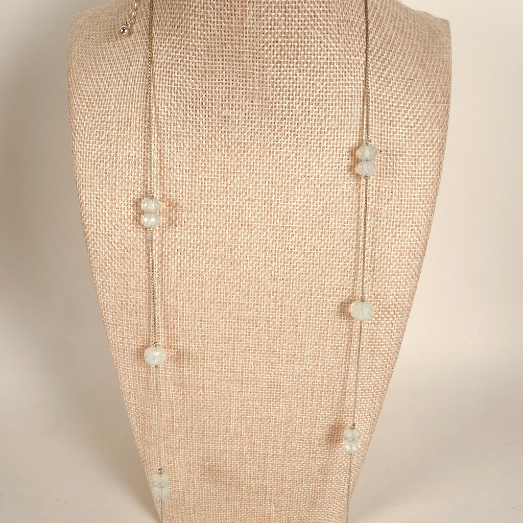 Silvery Iridescent Beaded Strand Necklace | Long Station Necklace