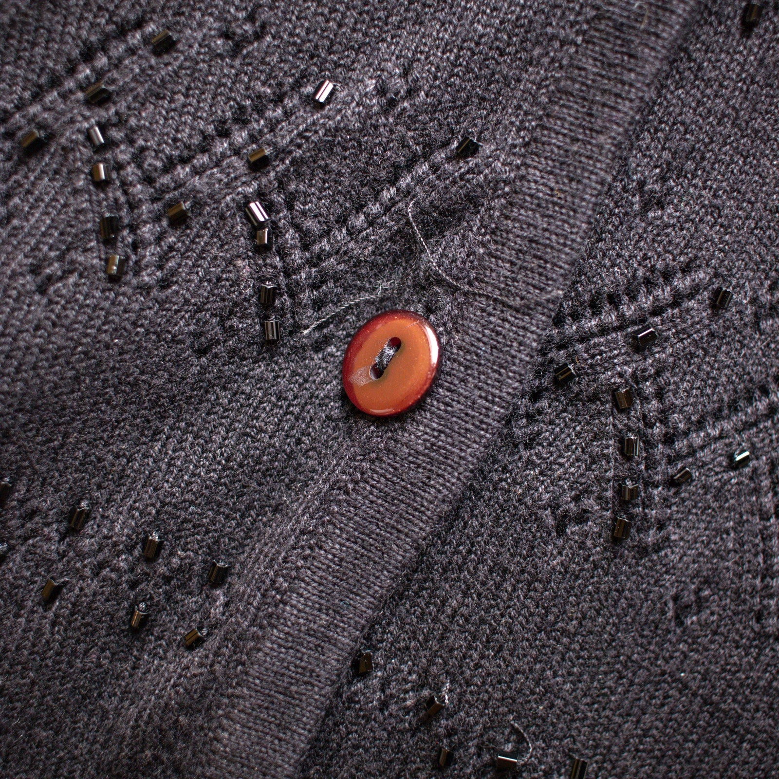 Black Beaded V-Neck Cotton-blend Cardigan Size Small