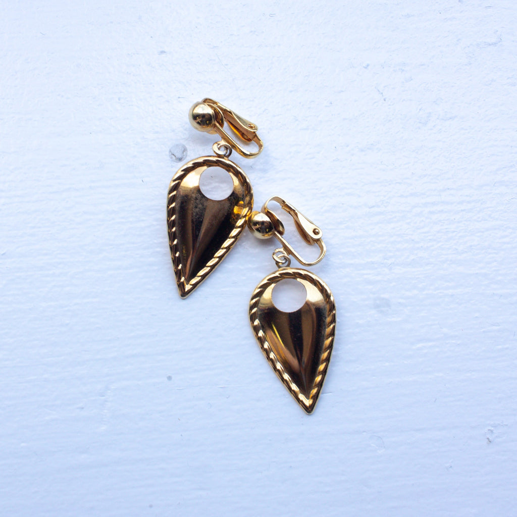 Gold-Tone Clip-On Earrings Teardrop Shape 1980s