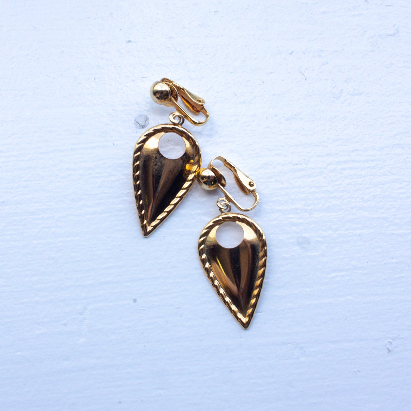 Gold-Tone Clip-On Earrings Teardrop Shape 1980s