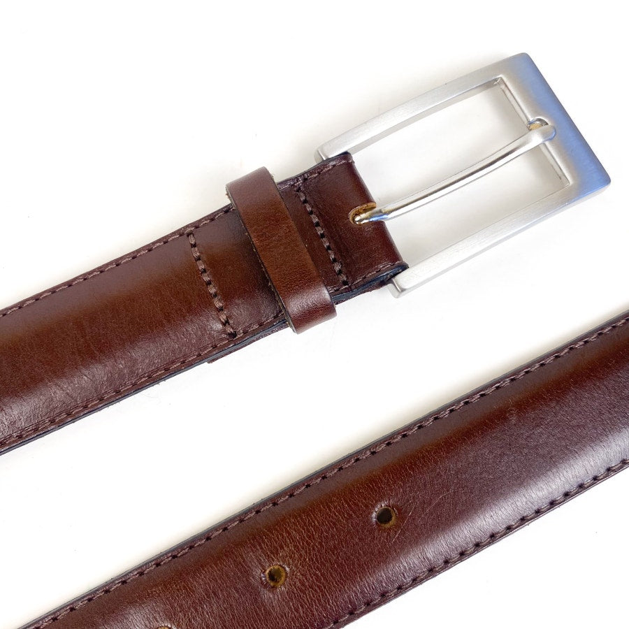 Brown Belt Silver Buckle Genuine Leather Express Design Studio Size 34