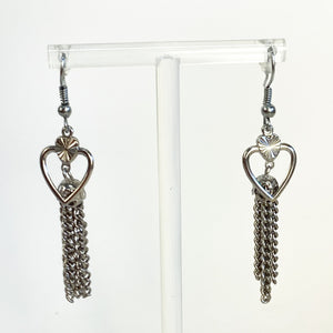 Silver Earrings | Dangly Silver Tassel Heart Earrings