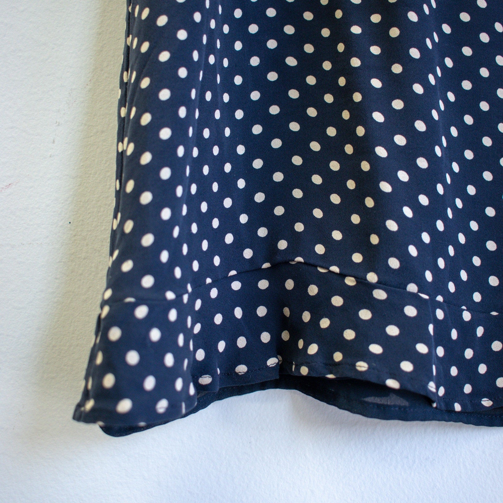 Vintage Silk Mini Skirt White Polka Dot Navy Skirt