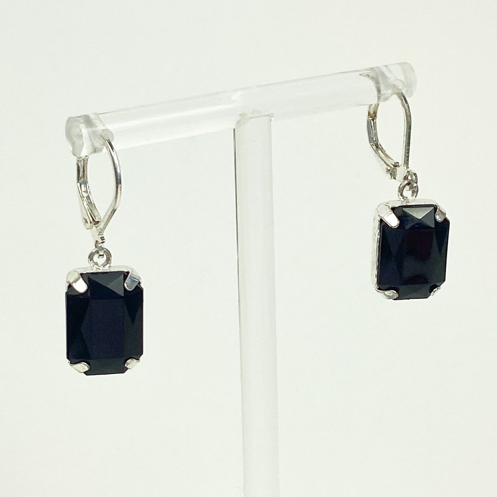 Black Dangly Earrings Retro Faceted Silvery Earrings