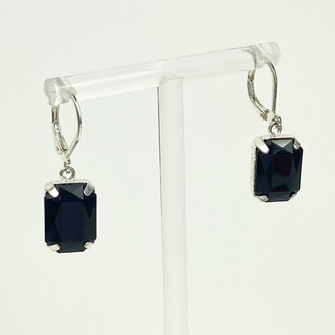 Black Dangly Earrings Retro Faceted Silvery Earrings