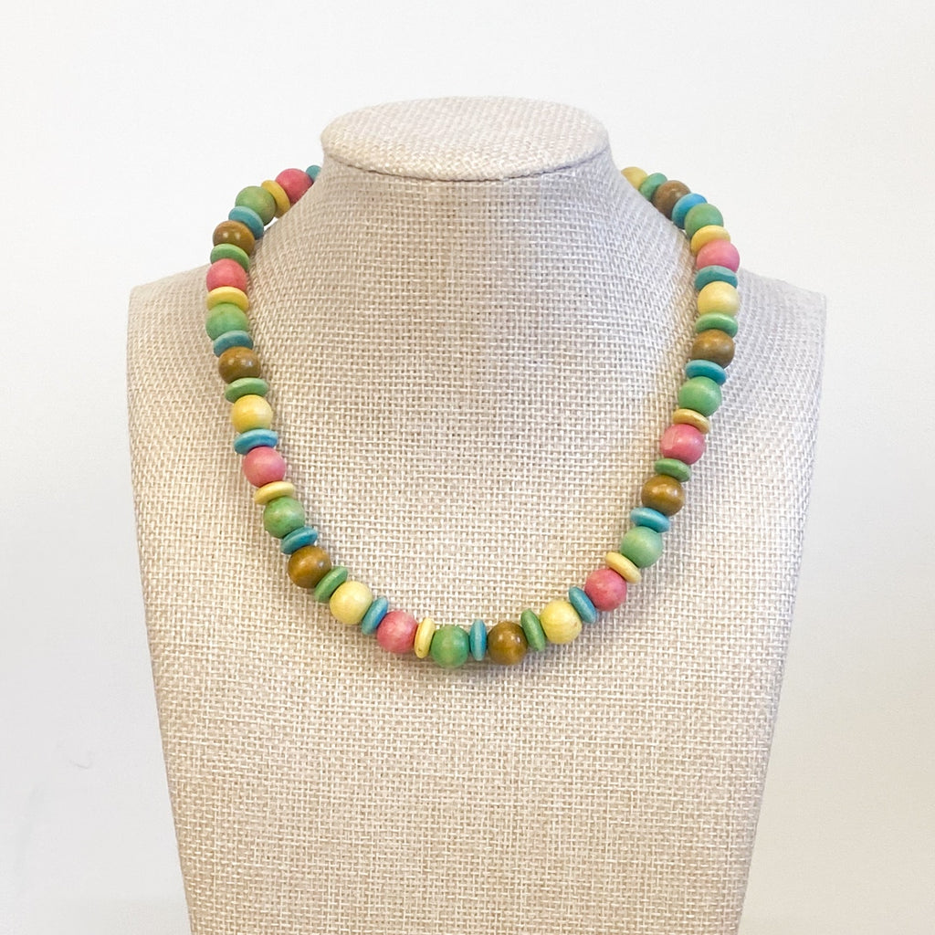 Wood Bead Colorful Statement Necklace