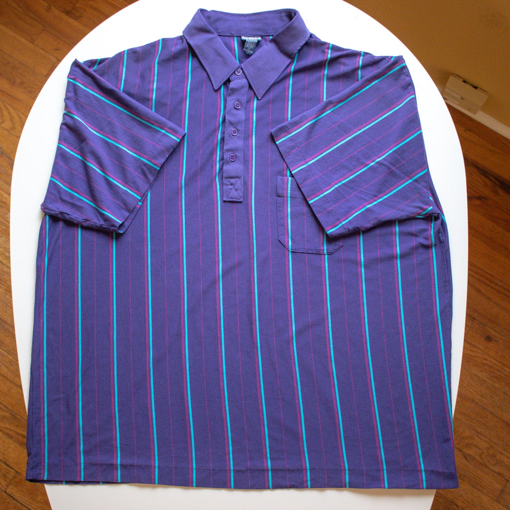 Boulevard For Big Man By Block Purple Striped Polo Size 2X