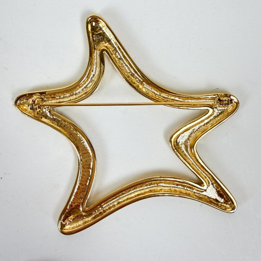 Star Brooch Gold-Tone Rhinestone