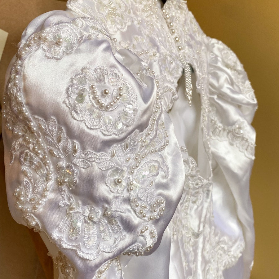 Wedding Dress 1980s Puff Sleeve Open Back Dress