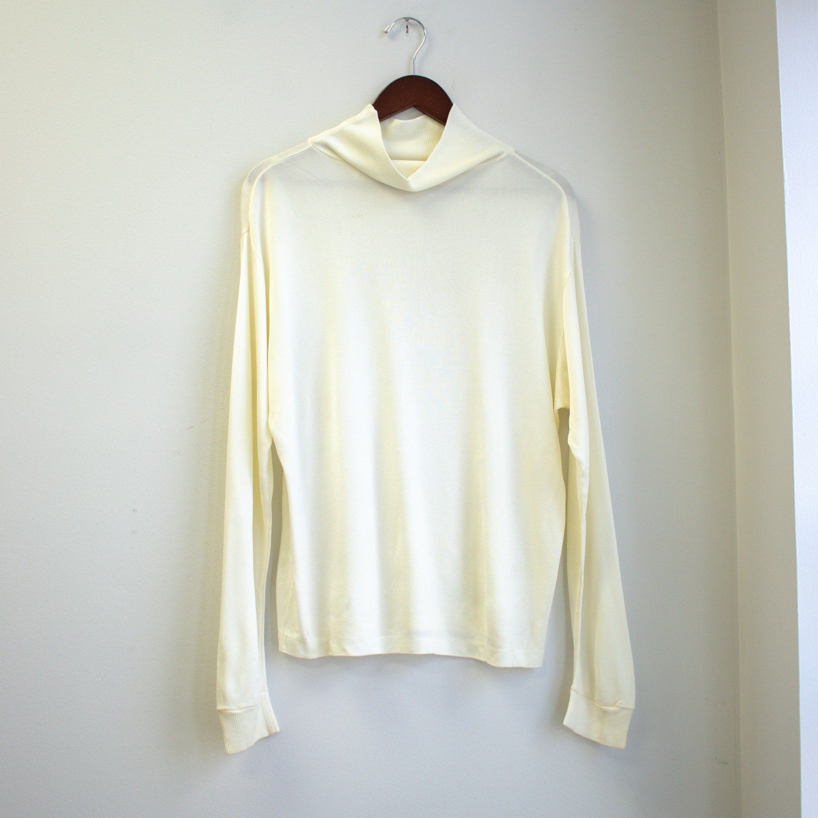 Vintage Long Line Cream Mock Neck Long Sleeve Size Large