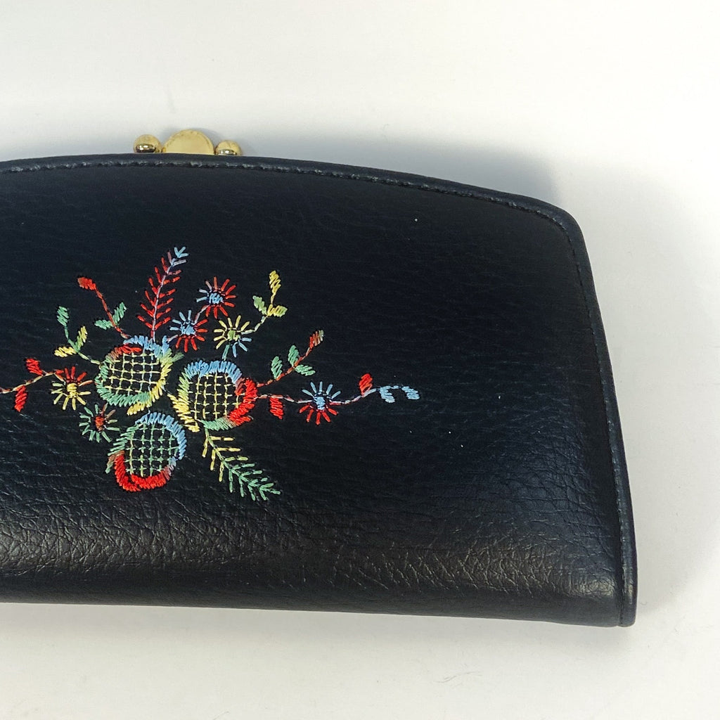 Black with Wildflower Embroidery Vintage Wallet