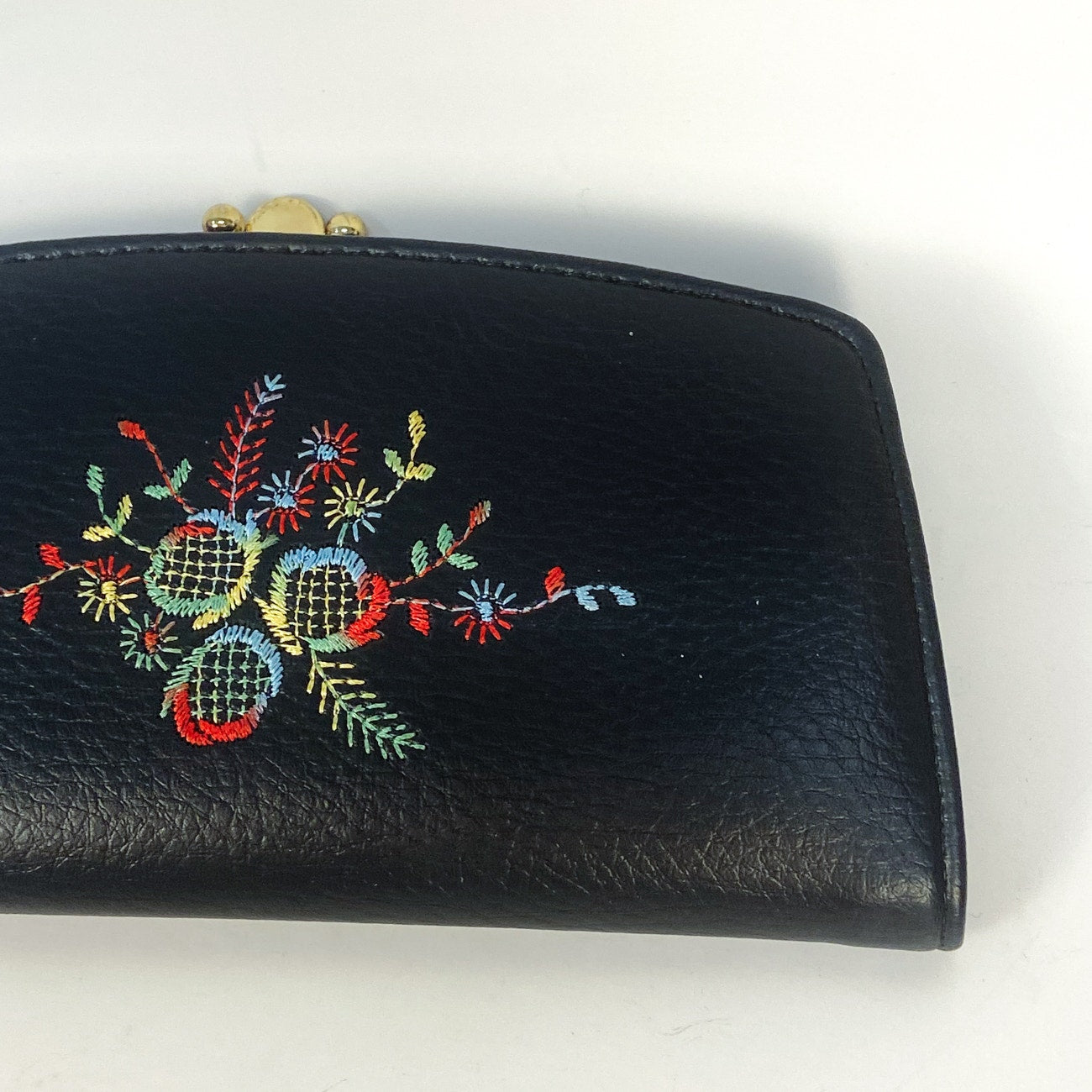 Black with Wildflower Embroidery Vintage Wallet