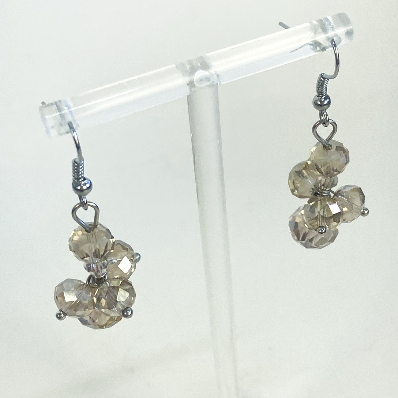 Vintage Glass Bead Cluster Dangly Earrings Champagne Beads