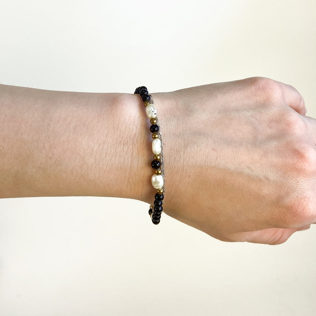 1970s/1980s Black and White Beaded Bracelet