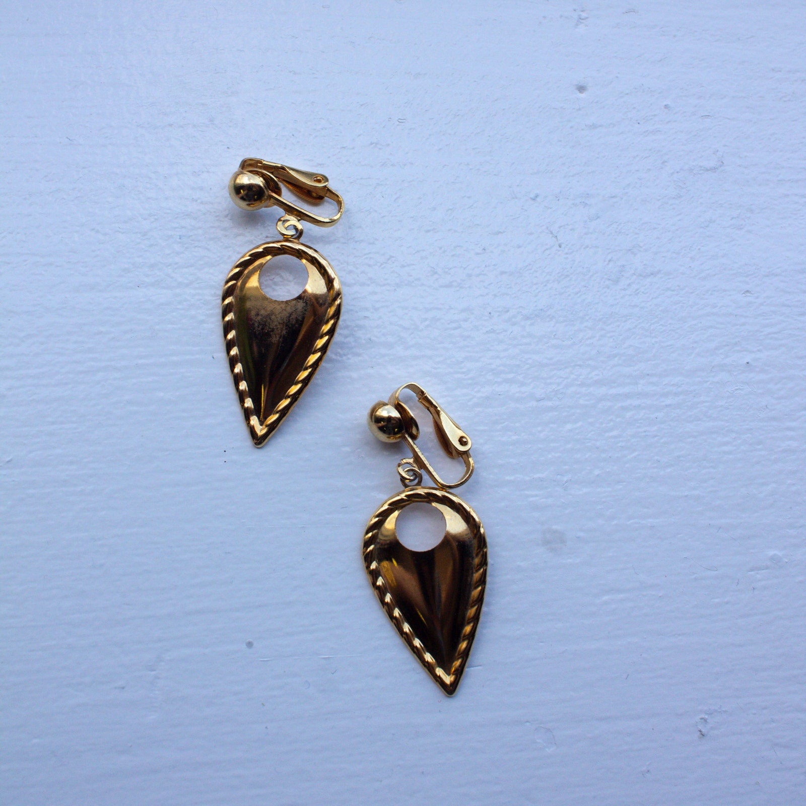 Gold-Tone Clip-On Earrings Teardrop Shape 1980s