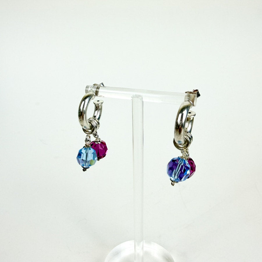 Silver Hoop Earrings with Removable Dangly Beaded Attachments