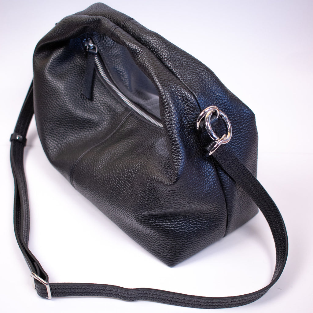 Hyer Goods Black and Silver Leather Everyday Shoulder Bag