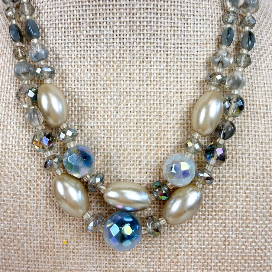 Mid-Century Beaded Choker Necklace Double Strand Faux Pearl Beads 1950s/1960s Made in Germany