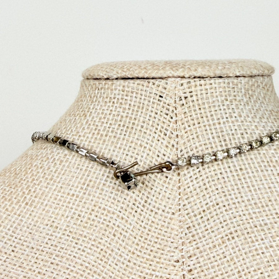Rhinestone Bib Necklace Vintage Silvery Short Necklace
