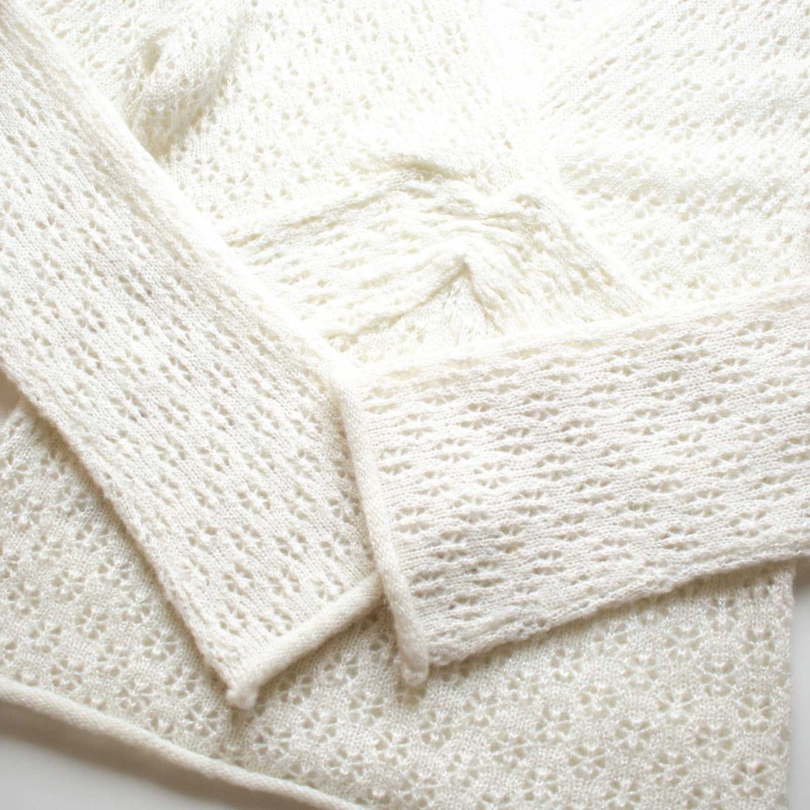 Vintage Cream Bell Sleeve Open Knit Wrap Top Size Large