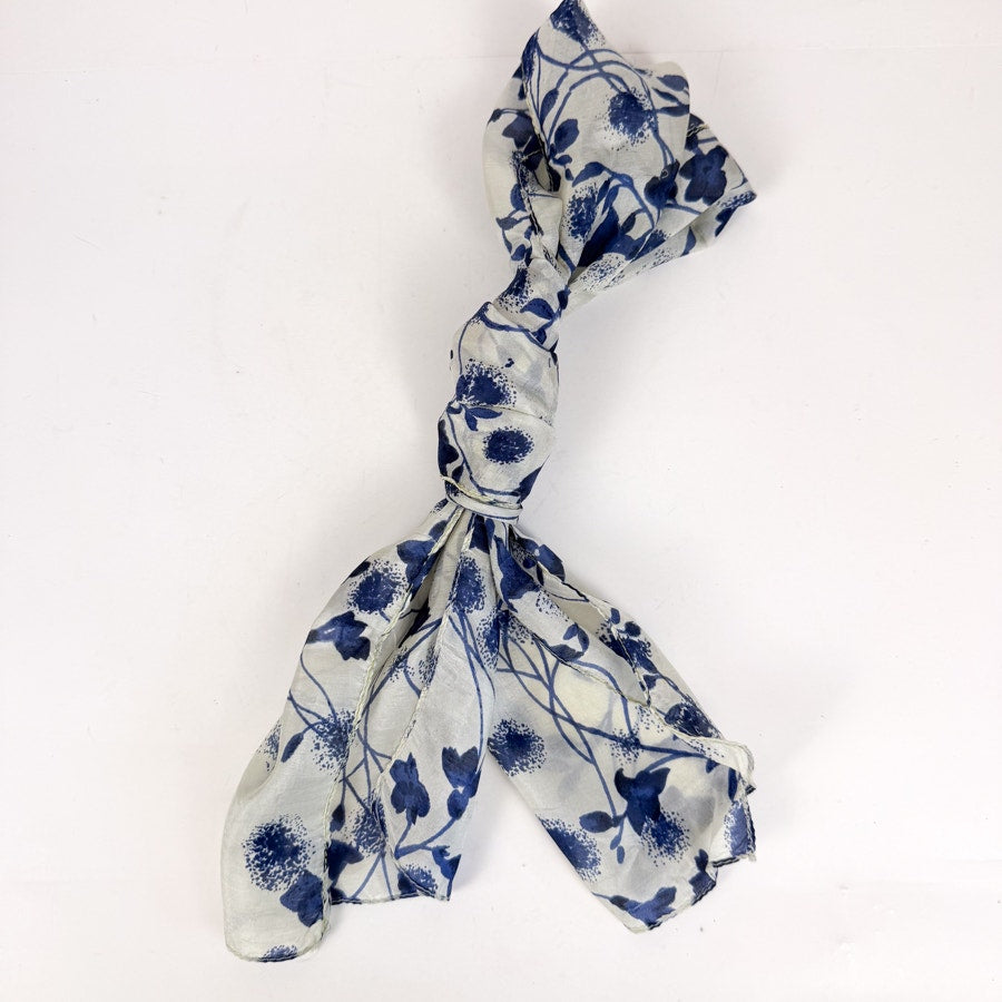 Vintage Silk Rectangular Scarf Cream and Navy