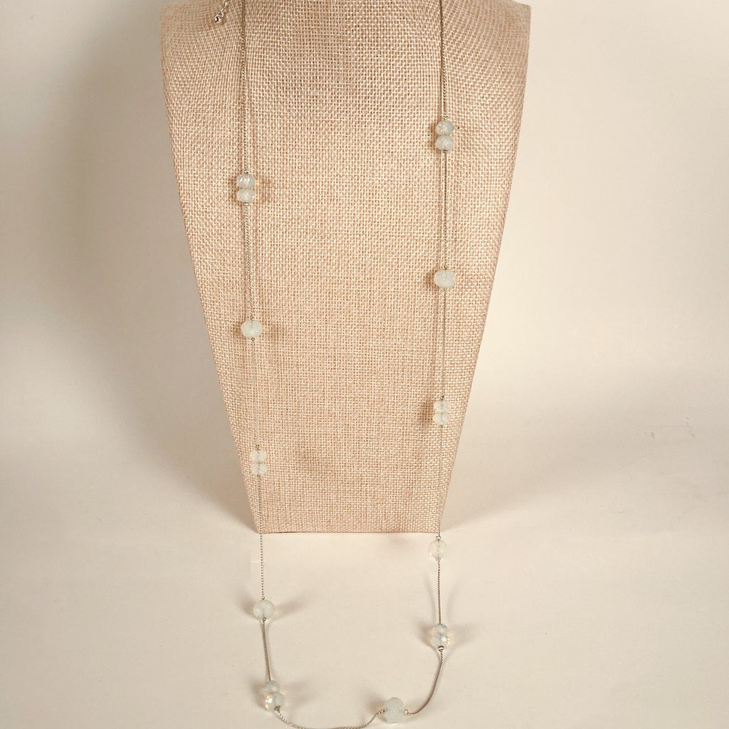 Silvery Iridescent Beaded Strand Necklace | Long Station Necklace