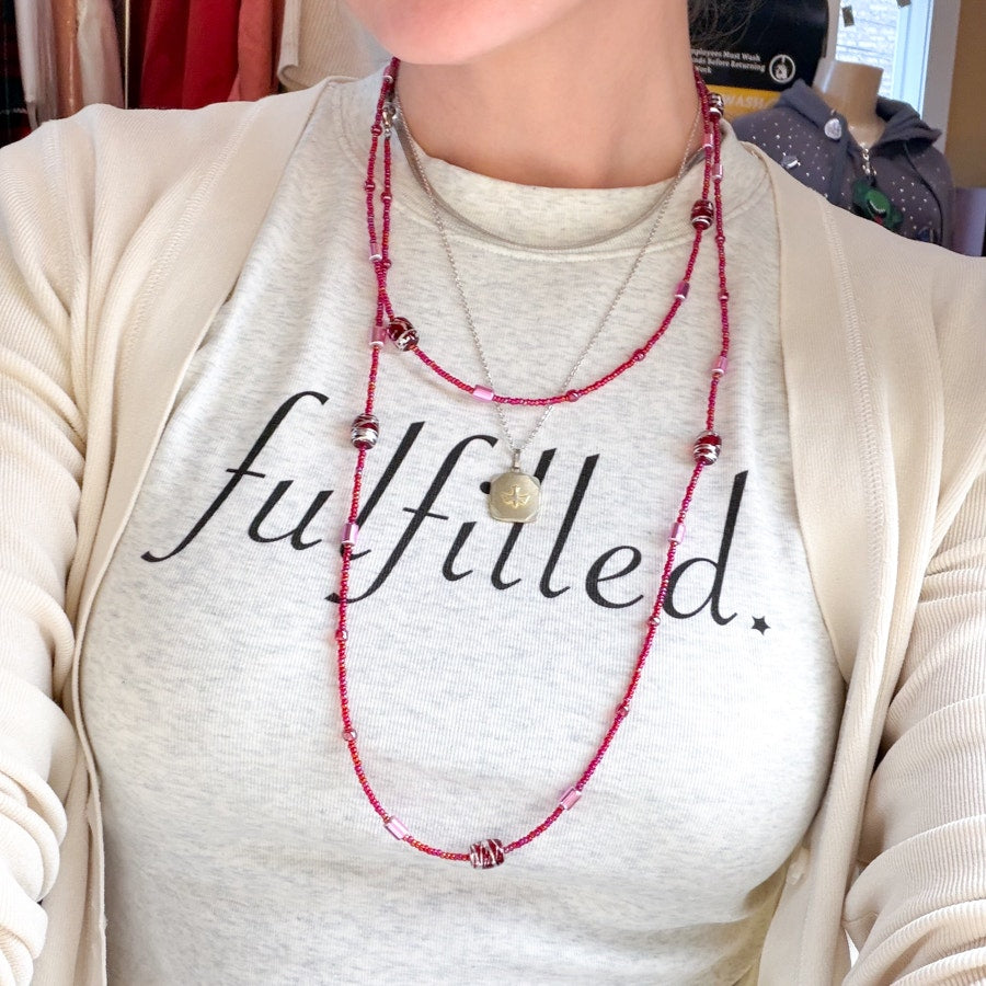 Pink Beaded Long Strand Necklace Y2K