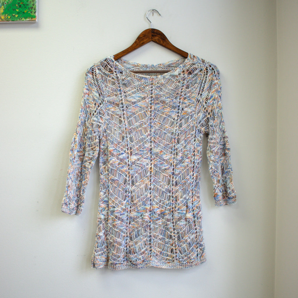 Rainbow Open Knit 3/4 Length Sleeve Size Medium
