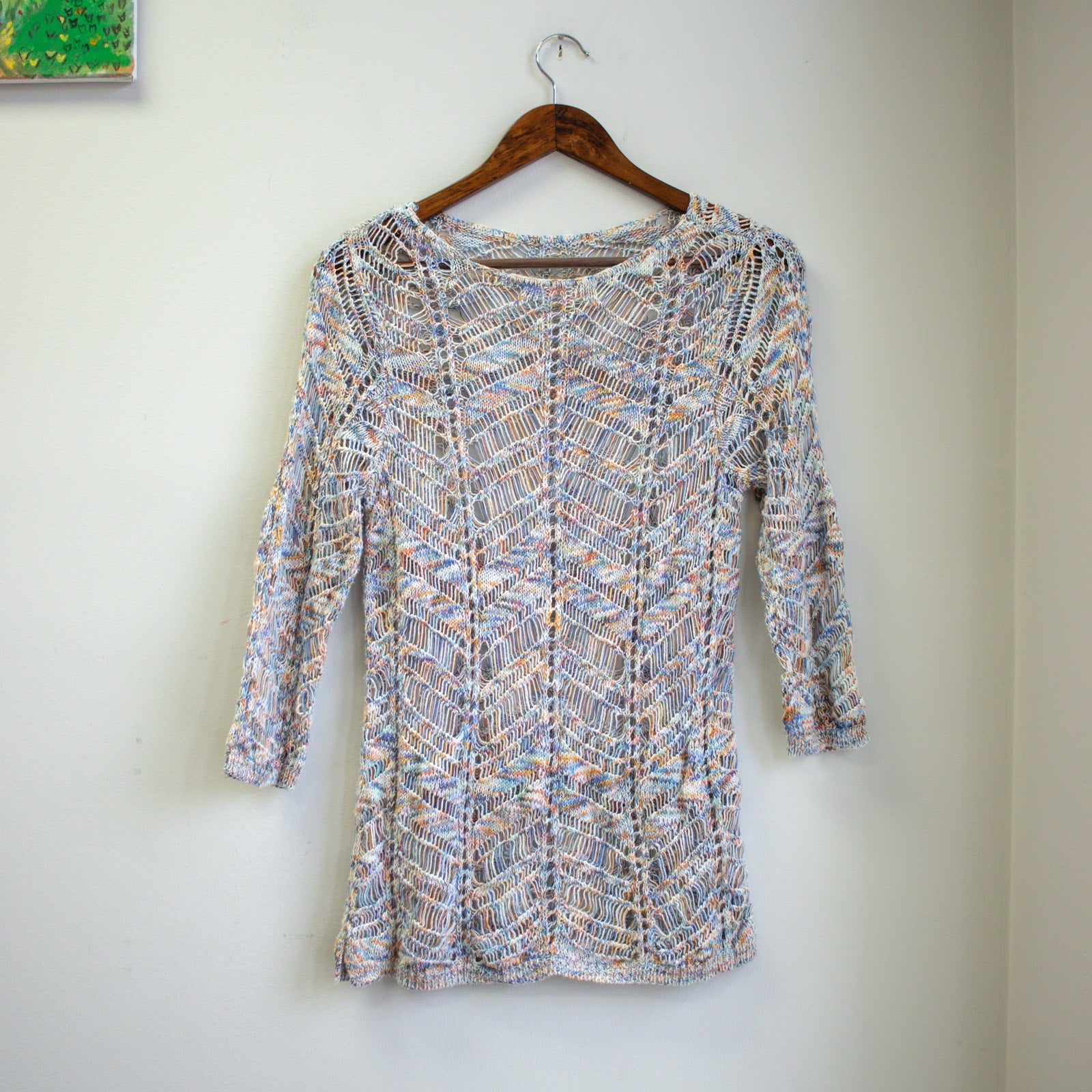 Rainbow Open Knit 3/4 Length Sleeve Size Medium