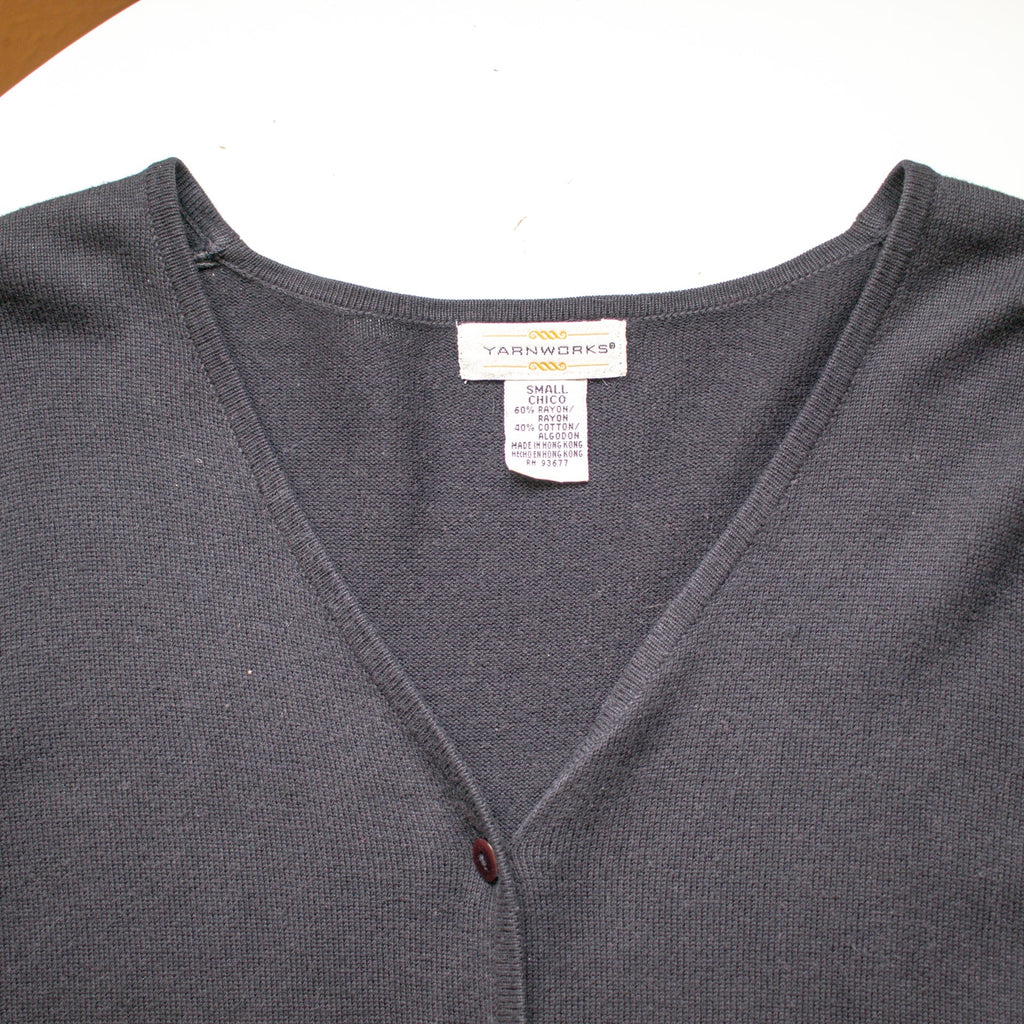 Black Beaded V-Neck Cotton-blend Cardigan Size Small