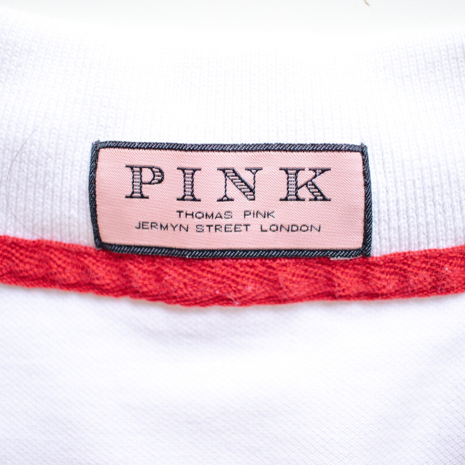 PINK Jerome Pink Red and Blue Striped White Polo Shirt Size Large