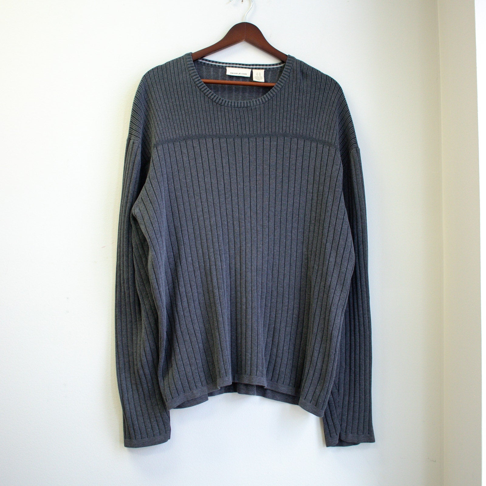 Vintage DKNY Jeans Charcoal Gray Ribbed Loose-Fit Sweater Size XXL