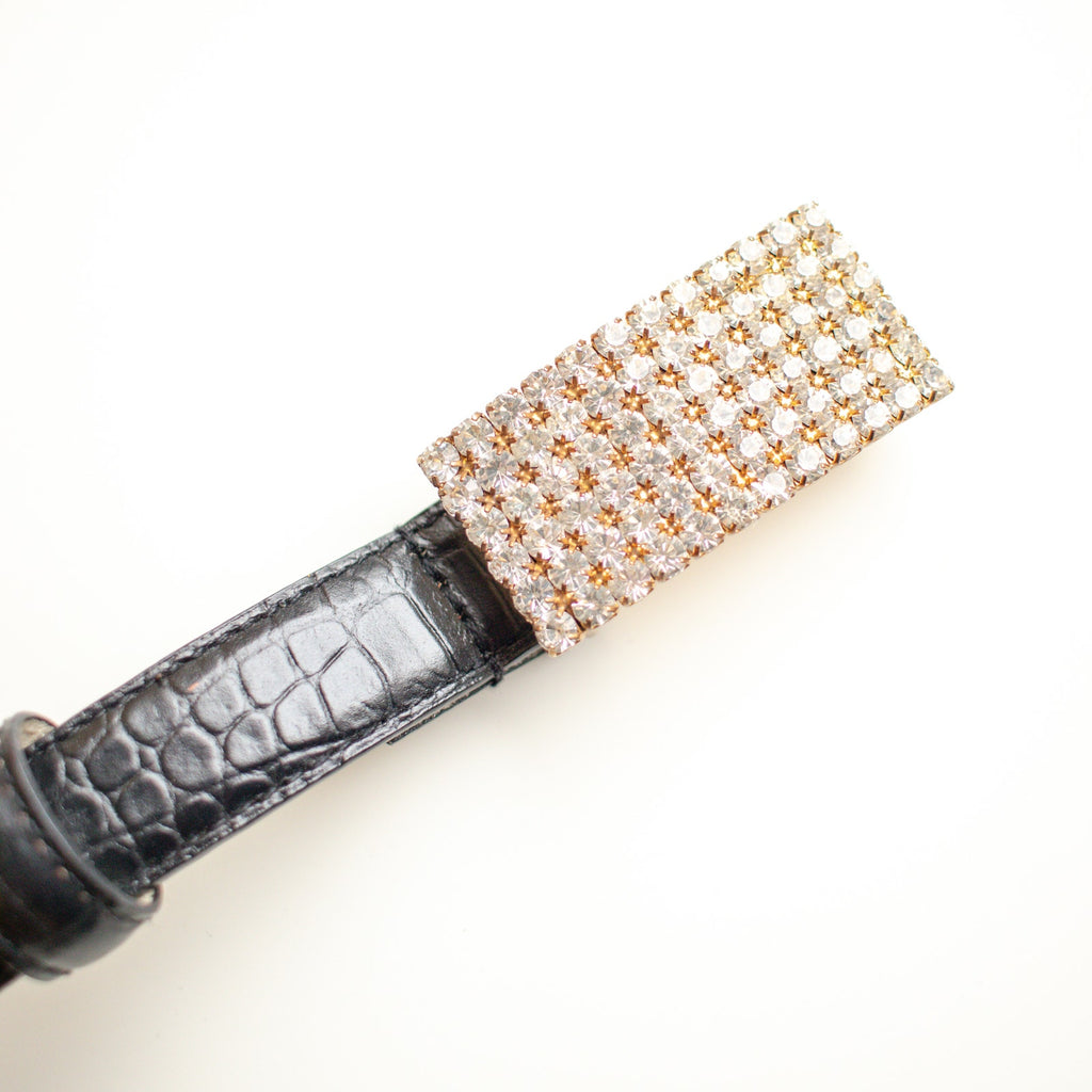 Black Crocodile Embossed Skinny Belt