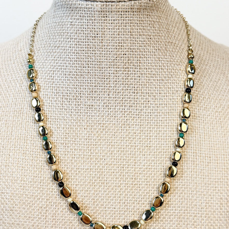 Gold White Green and Black Beaded Ann Taylor Loft Necklace